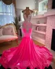 Pink Hot Diamond Prom -klänningar för svarta flickor 2024 Veet Beads Rhinestones Festklänningar sjöjungfru kvällsklänning Vestidos de Gala 0228