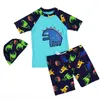 Çocuk Mayo Karikatür Dinozor 2 Parça Swim Suits Güneş Biçimi Plajı Kostüm Bodysuit Cap Boys Boys Mayo 213y 240226