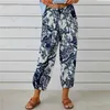 Pantalon femme printemps été nouvelle mode imprimé décontracté cravate fine ample neuf points lanterne