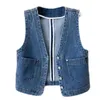 Printemps automne femmes court Denim gilet veste simple boutonnage coréen Slim Jeans décontractés femme gilet hauts Chaleco Mujer 240228