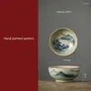 Tassen Untertassen handbemalt Pu Er Schüssel Tasse chinesische antike Landschaft Keramik Jingdezheng Tee-Set Teegeschirr Boot Tassen für Zeremonie