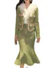 UCXQ Temperament Tweed Coats kjolar uppsättningar för kvinnor Elegant Oneck långärmad jacka hög midja höft wrap kjol 23a4469 240226