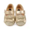 Småbarnflickor prinsessor, mjuka pu läder slip-on skor med glänsande element, antislip för utomhus