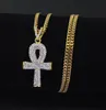 Gold Ankh Necklace Egyptian Jewelry Hip Hop Pendant Bling Rhinestone Crystal Key To Life Egypt Silver Necklace Cuban Chain9930875