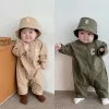 Jackets 9192 Autumn Spring Baby Clothes 2pcs Embroidery Baby Romper Clothes Set Baby with Hat New Born Boy Girl Outfit