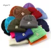 Z10 Kvinnors Autumn Winter Solid Letter R Cracked Sticked Outdoor Cycling Warm and Ear Protection Woolen Hat