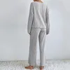 Damen-Nachtwäsche, Damen-Herbst-Winter, warm, langärmelig, Pyjama, Hose, 2-teiliges Set, Pyjama-Anzug für Frauen, sexy Pyjama-Homewear-Sets mit V-Ausschnitt