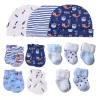 Ensembles nouveau-né chapeau + gants + chaussettes ensemble pour bébé garçon fille coton automne décontracté photographie accessoires doux chapeaux infantile bonnet de nuit mode d'hiver