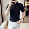 Polos męski 2024 Summer Ice Silk High Bounce Lapel bez pokonania Tra-T-shirt Solid Kolor Slim Short Sleeve Polo Shirt Blue Homem M-4xl