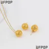 Ensembles de bijoux de mariage en collier en acier inoxydable or Sier couleur boule forme pendentif boucle d'oreille ensemble pour femmes simple Chunky 230808 D Dhokz