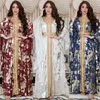 Ethnische Kleidung, muslimisches Abaya-Kleid, Stickerei, Guipure-Spitze, Panel mit Gürtel, Türkei, marokkanischer Kaftan, luxuriöse Goldprägung, Robe, Damenkleider
