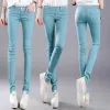 Calças de brim magros mulheres magros lápis jeans cores doces 2634 primavera verão estiramento calças coreano novo casual denim leggings calças algodão