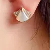 Fan shaped skirt designer dangle earrings for woman White Fritillaria Gold plated 18K diamond European size Vintage jewelry anniversary gift with box 031