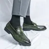 Dress Shoes Casual Business Office For Men Trendy Green Slip-on Comfortable Leather Men's Formal Elegant Man Loafers
