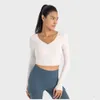 Lu Yoga Align Slim Black Shirts Women Sexig Gym Långärmad Crop Top Pads Fitness Workout Clothes Active Wear Girl Sportswear Lemon LL Jogger Lu Yoga-08 2024