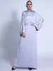 Roupas étnicas Sólidas Dubai Abaya Diamantes Franja Cinto Mulher Muçulmana Vestido Solto Mangas Longas Largas Islâmico Turquia Ramadan (sem lenço)
