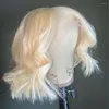 Perruque Bob Lace Closure Wig naturelle Body Wave, cheveux humains, pre-plucked, Transparent, 10-16 pouces, blond miel, 5x5