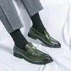 Dress Shoes Casual Business Office For Men Trendy Green Slip-on Comfortable Leather Men's Formal Elegant Man Loafers