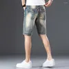 Herenjeans High Street Patchwork Man Retro Distressed Denim Shorts Broek Regular Fit Rechte zomermerk korte broek