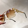 Zonnebril KAMPT Vintage Randloze Mannen Vrouwen Mode Oversized Vierkante Shades Brillen Dubbele Brug Gradiënt UV400 Zonnebril