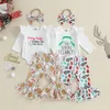 Kleidungssets 2024-09-13 Lioraitiin 0-12 Monate geborenes Baby Mädchen Kleidung Weihnachtsoutfits Rüschen Langarm Strampler mit Hosen Stirnband Set