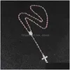 Pendant Necklaces Komi Pink Rosary Beads Cross Pendant Long Necklace For Women Men Catholic Christ Relius Jesus Jewelry Gift R-233310K Dhfou