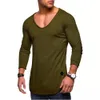 Primavera Autunno Uomo Maglietta Casual Manica lunga Fitness Bodybuilding Solido Sexy Scollo a V Magliette Abbigliamento maschile Tees 240223