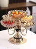 Assiettes Assiette de fruits en verre cristal européen, maison salon Table basse décoration créative multicouche rotative plateau à bonbons