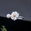 Cluster Rings Botoho 925 Sterling Silver Flower Natural Pearl Resizable Ring for Women Dual Color Chic Daisy Fine Jewelry Party Gift