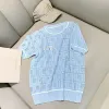 High Quality Designer Blue Hollow Out Knit Tee 2024 Fashion Full Letter F Summer Women's T-Shirt Short Sleeve Tees