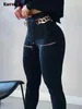 Женские брюки Eotvotee на шнурке для женщин 2024, повседневные модные однотонные брюки с цепочкой, винтажная уличная одежда, обтягивающие с высокой талией