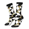 Chaussettes pour hommes modernes, noir, blanc et faux triangles dorés, motifs géométriques, motif de dessin animé de sport Kawaii