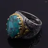 Clusterringen Groothandel Echt 925 Sterling Zilver Heren Natuurlijke Turquoise Steen Vintage Handgemaakte Verklaring Bruiloft Handring