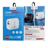 20W PD QC3.0 USB Wall Charger US EU الشحن السريع شحن FACK TYPE-C USB-C POWER ADAPTER FASTER شحنات السفر للهاتف الخلوي لأجهزة iPhone 15 وما إلى ذلك مع مربع تغليف البيع بالتجزئة