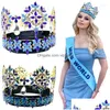 Hair Clips Barrettes Levery Miss World Crown With Shining Rhinestone Fl Circle Large Adjustable Bridal Wedding Party Big Crowns Dr Dhrzo