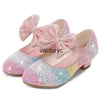 Flat Shoes Girls Leather Shoes Princess LDren Round-Toe Soft-Sole Big Girls High Heel Crystal singleh24229