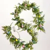 Decorative Flowers Easter Tinsel Garland Hanging With Egg Green Leaves Swag Metallic