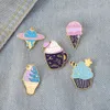 Cute Ice Cream Cup Alloy Creative Cartoon Cone Shape Baked Paint Brooch Clothing Accessories