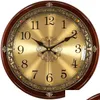 Relógios de parede Relógio de madeira de luxo Metal Retro Nordic Estilo Americano Ouro Silencioso Quarto Shabby Chic Sala de estar Horloge Presente Drop Delive Dhw6m