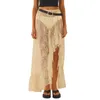 Skirts Women's Lace Sheer Long Summer Vintage Asymmetrical Hem Ruffle High Waist Midi Solid Color Flowy Streetwear