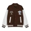 Vintage baseball varsity jacket men leather sleeves brown bomber jacket casual college coat women sheep group embroidered letter 240222