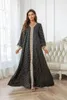 Ethnische Kleidung Abayas für Damen Dubai Eleganter Druck mit langen Ärmeln Arabisches Abendpartykleid Robe Applikation geknöpft Jalabiya Muslim