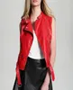 Yeni Moda Kırmızı Ceket Yeni 2018 Bombacı Motosiklet Deri Ceketler Kadın Marka Jaqueta Couro Yelek Yelek Gilet Deri 3067440