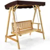 Mobilier de camping, balançoire d'extérieur, cadre en A pour 2 personnes, avec auvent réglable, main courante, chaîne suspendue, terrasse en bois