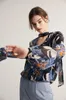 Kvinnors blusar högkvalitativa kvinnor Silk Chiffon tryck långa ärmar Blus Elegant Lady Office Work Basic Top Shirts Fashion Female Slim