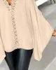 القمصان النسائية أزياء المرأة بلوزة 2024 الربيع غويبر الدانتيل الخامس من جبل براونج الأكمام غير الرسمية الطويلة اليومية أعلى y2k الملابس