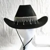 Berets Rhinestone Tassel Cowboy Hat Bachelorette Party Bride Cowgirl Bridal