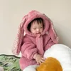 Winter Baby Girls Boys Rabbit Romper Slouchy Comfortable Zipper born Jumpsuit Hooded Pajamas Baby Boys Plush Homewear Outfits 240219
