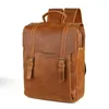 Backpack Highend Large A4 Vintage Brown Top Grain Genuine Crazy Horse Leather 15.6'' 14'' Laptop Women Men Travel Bag M0026