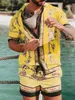 Uomo hawaiano Set Estate Cavallo dorato Stampa Spiaggia Camicia a maniche corte Pantaloncini Casual Viaggio Uomo Vestito 2 pezzi S3XL 240228